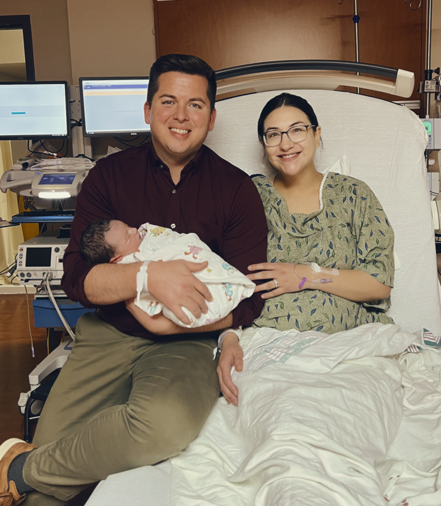 Austin and Kelsey Patton Holding Newborn Archer Patton